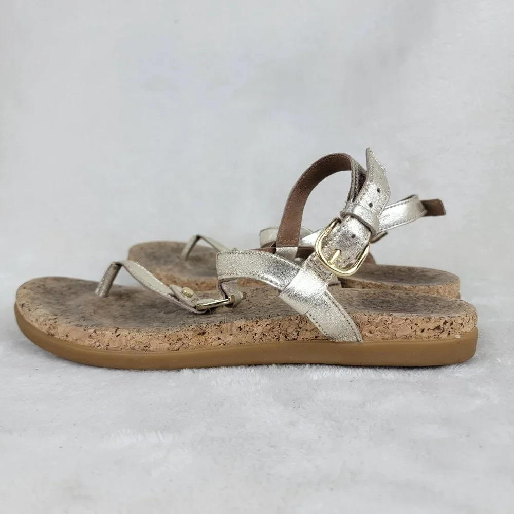 UGG Madeena Gold Leather Ankle Strappy Comfort Walking Sandals Size 9.5
